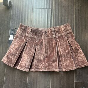 Brown Pleated Mini Skirt